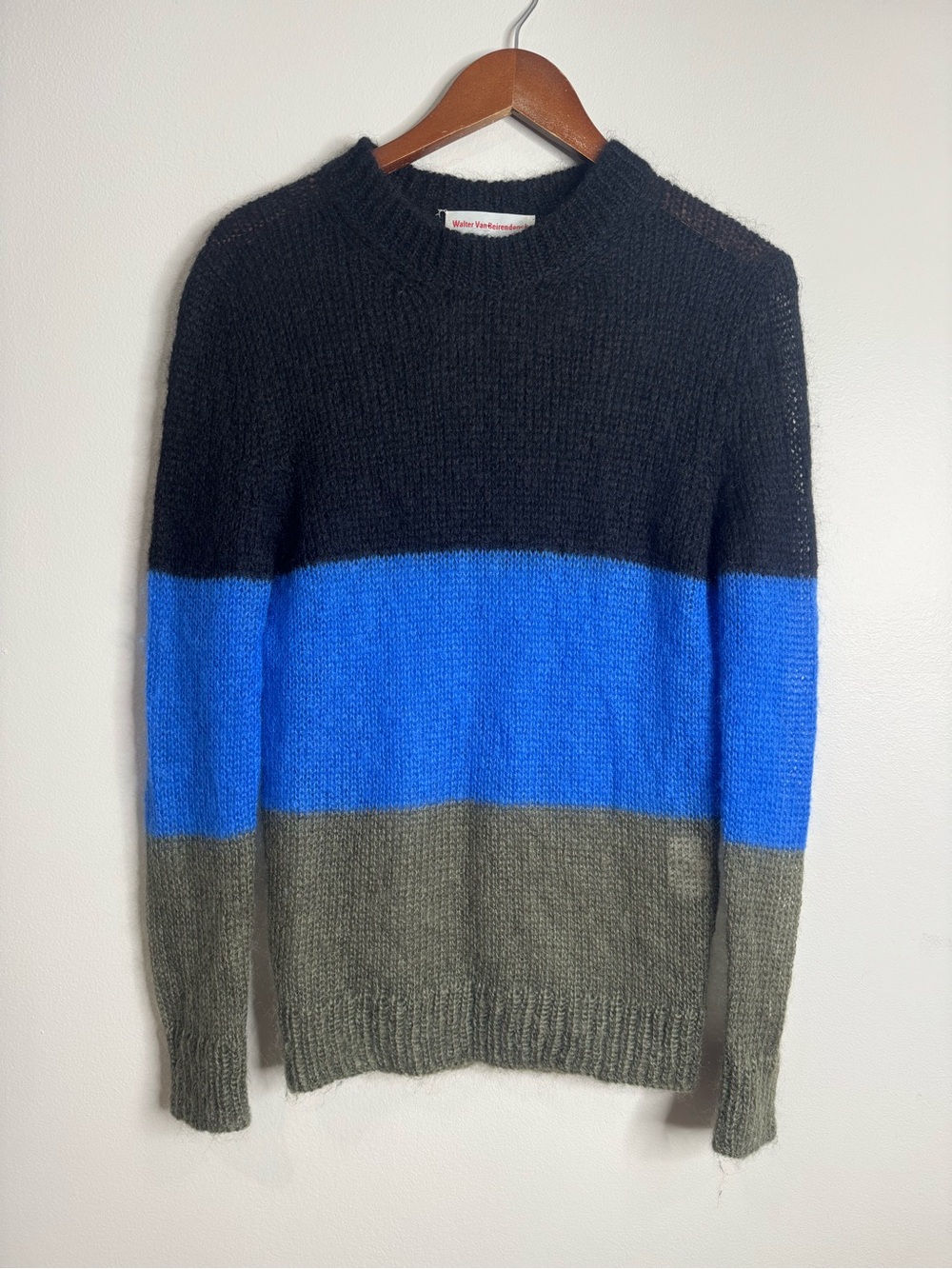 Walter VanBeirendonck Mohair Wool Open Knit Colorblock Pullover Sweater Small